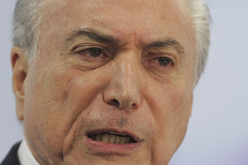 Brazil's President Michel Temer speaks during a national address from the Planalto Presidential Palace
