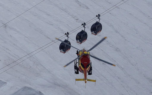An EC-135 helicopter operated by the French Societe' Civile hovers