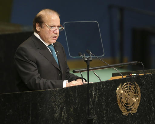 Pakistani Prime Minister Muhammad Nawaz Sharif speaks during the 71st session of the United Nations General Assembly at U.N. headquarters