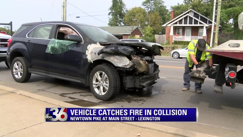 Vehicle catches fire following collision at West Main Street and Newtown Pike in Lexington 10-14-16