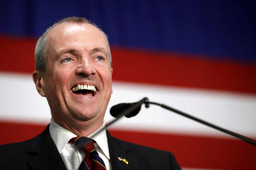 Phil Murphy talks to supporters during a Democratic primary election watch party at the Robert Treat Hotel