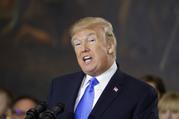 President Donald Trump speaks during a ceremony honoring Reverend Billy Graham in the Rotunda of the U.S. Capitol building