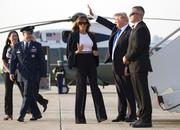 President Donald Trump and first lady Melania Trump board Air Force One