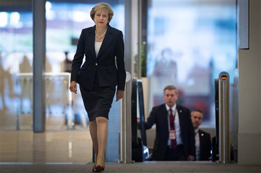 Britain's Prime Minister Theresa May arrives ahead of a TV interview at BBC studios in Birmingham
