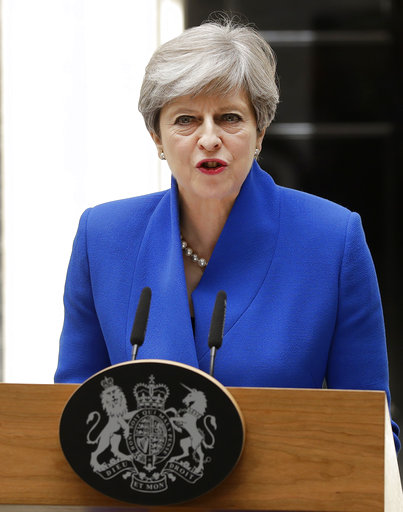 British Prime Minister Theresa May addresses the press in Downing street