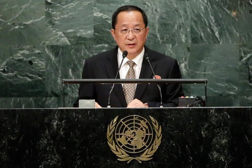 North Korea's Foreign Minister Ri Yong Ho addresses the 71st session of the United Nations General Assembly