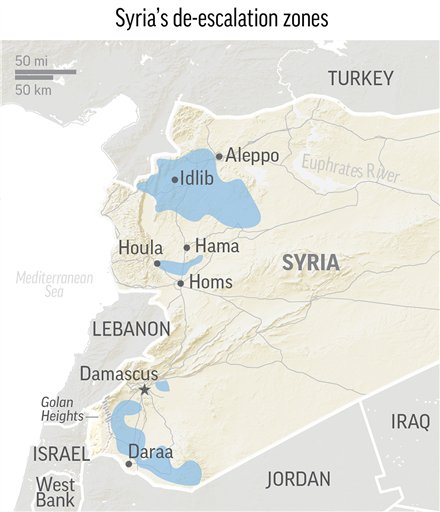 Map locates the four Russian-proposed safe zones across Syria; 2c x 4 1/2 inches; 96.3 mm x 114 mm;