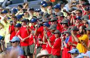 Scouts and their leaders listen to President Donald Trump at the 2017 National Boy Scout Jamboree at the Summit in Glen Jean