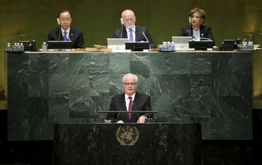 Russian Ambassador to the United Nations Vitaly Churkin makes a statement during the appointment of the Secretary-General designate