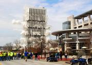 The 28-story Capital Plaza Tower falls during a controlled demolition in Frankfort