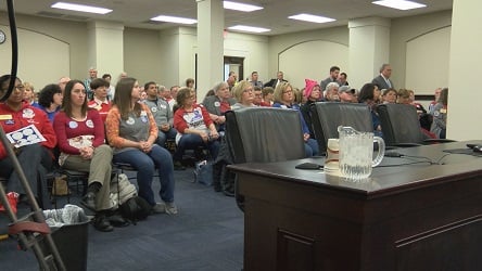 Teachers at the Senate State and Local Government Committee  vote on Senate Bill 1.
