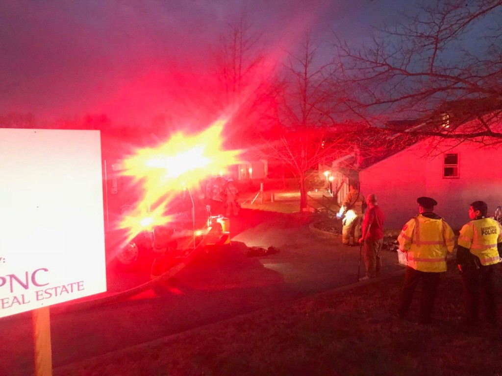 Townhome fire at corner of Loredo Drive and Spangler Drive in Lexington.  One unit destroyed.  No injuries. 3-23-18
