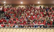 Striking teachers silently cheer using their hands to follow decorum on not clapping or verbally reacting from the Senate gallery while senators meet in Senate chambers in Phoenix