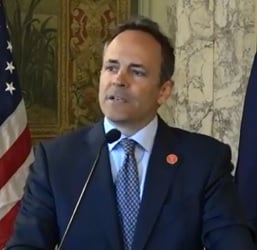 Governor Matt Bevin at press conference announcing he won't sign tax and budget bills.