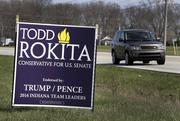 A sign promoting the campaign of GOP Senate candidate Todd Rokita is shown along a state highway in Brownsburg