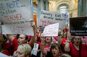 Teachers from across Kentucky gather inside the state Capitol to rally for increased funding for education