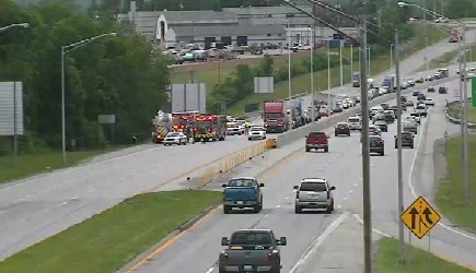 Accident involving vehicle towing a  boat on New Circle and Leestown Road interchange.