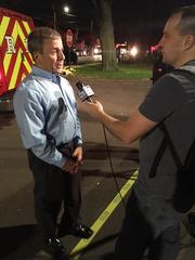 North Haven First Selectman Michael Freda talks to reporters Wednesday night