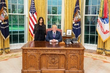 President Trump and Kim Kardashian West at the White House discussing prison reform.