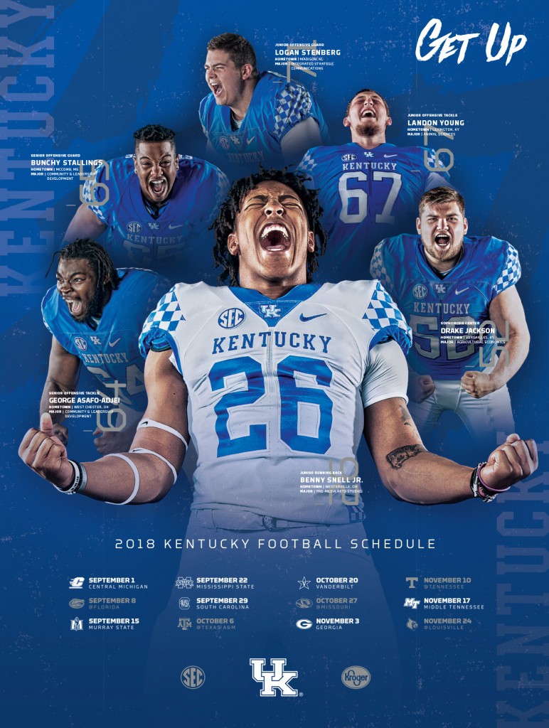 2018 UK Football poster featuring running back Benny Snell and his offensive lineman to be given away at Kroger stores