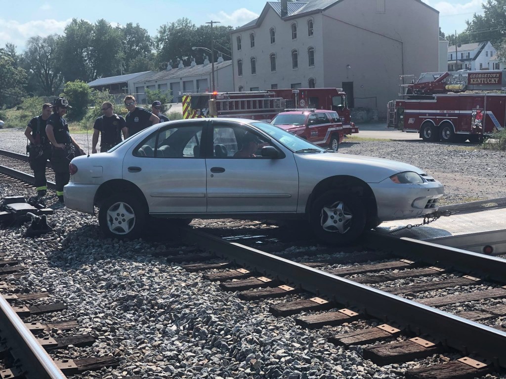 Georgetown Police find car abandoned on train tracks.