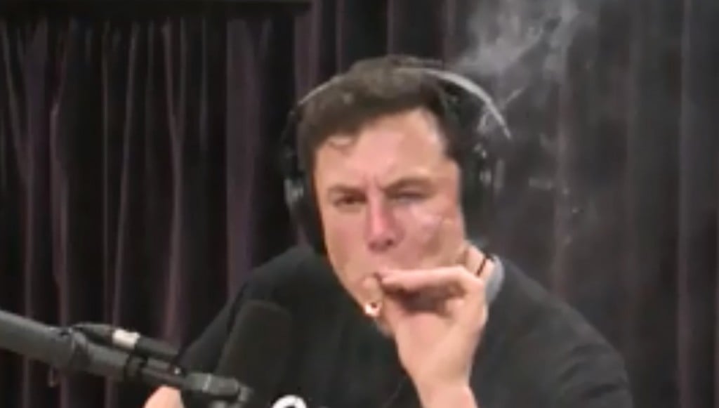 Tesla CEO smoking pot during podcast.