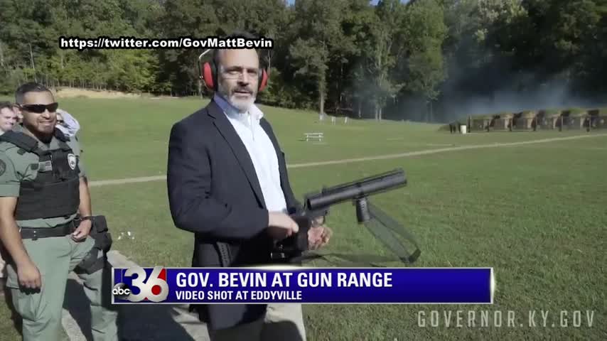 Video posted on Twitter by Governor Matt Bevin at a state prison gun range throwing smoke bombs and firing grenade launchers