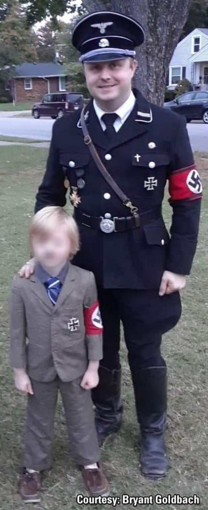 Byrant Goldbach and his son dresses as Nazis for Halloween.