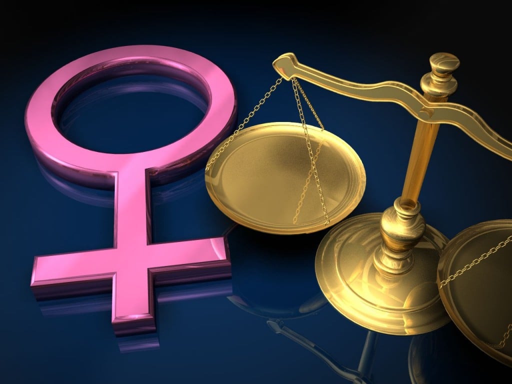 A female symbol with a "Scales of Justice"