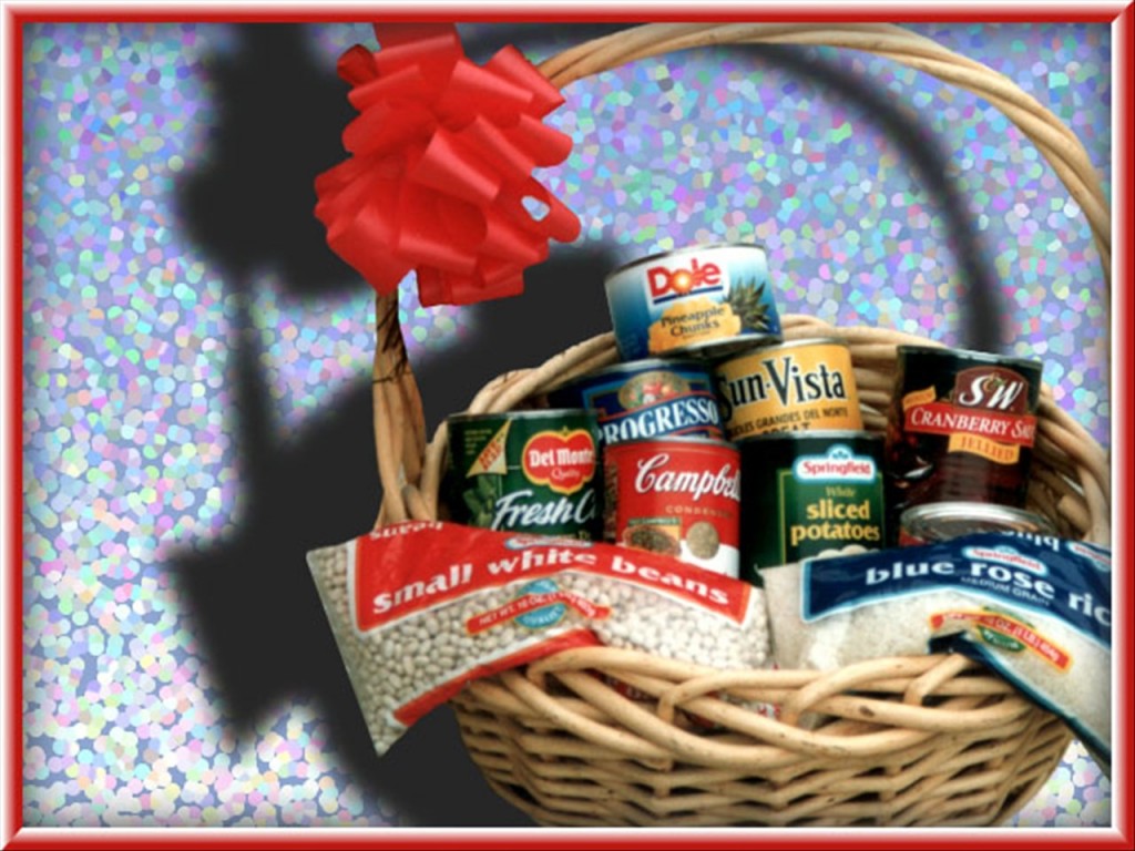 Basket of food and canned goods