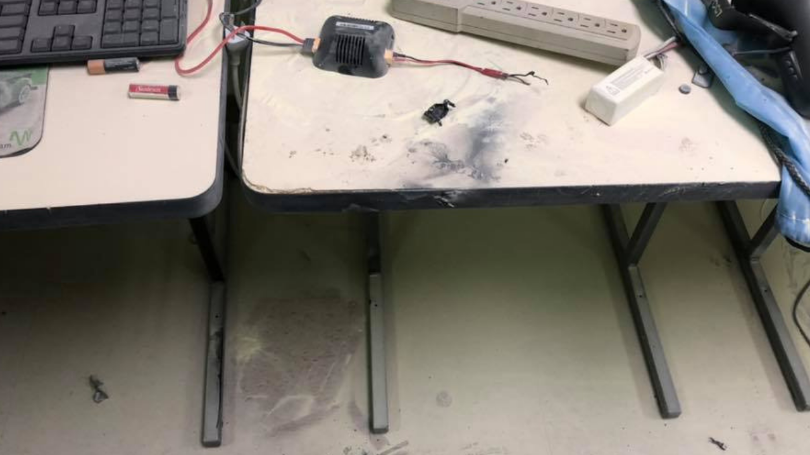 Picture where a charging battery in a computer lab caught fire at Shelton Clark High School in Martin County 1-4-19.  No one was hurt.  Photo courtesy of Inez Fire Rescue