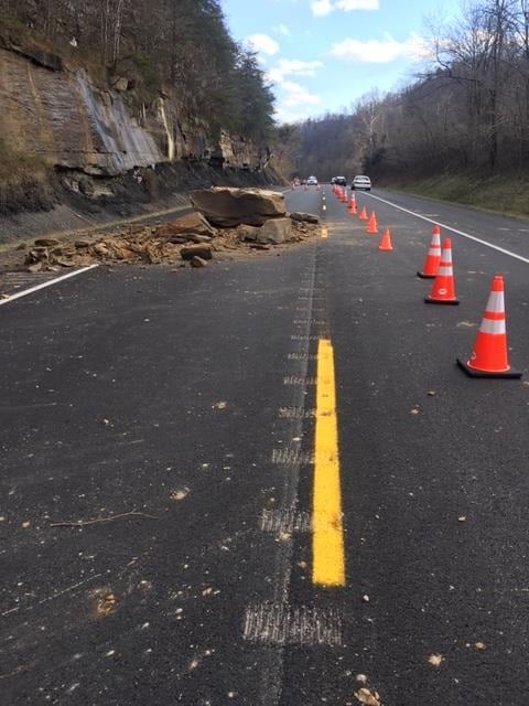 A rockfall on KY 114 in Floyd County has temporarily limited traffic flow.