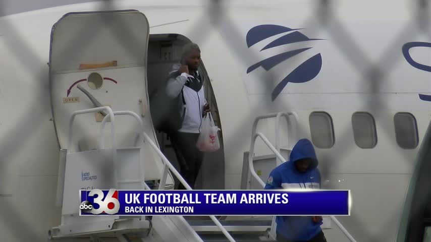 Some UK Football players and coaches arrive back in Lexington at Blue Grass Airport a day after defeating Penn State in the VRBO Citrus Bowl in Orlando on New Year's Day 1-1-19