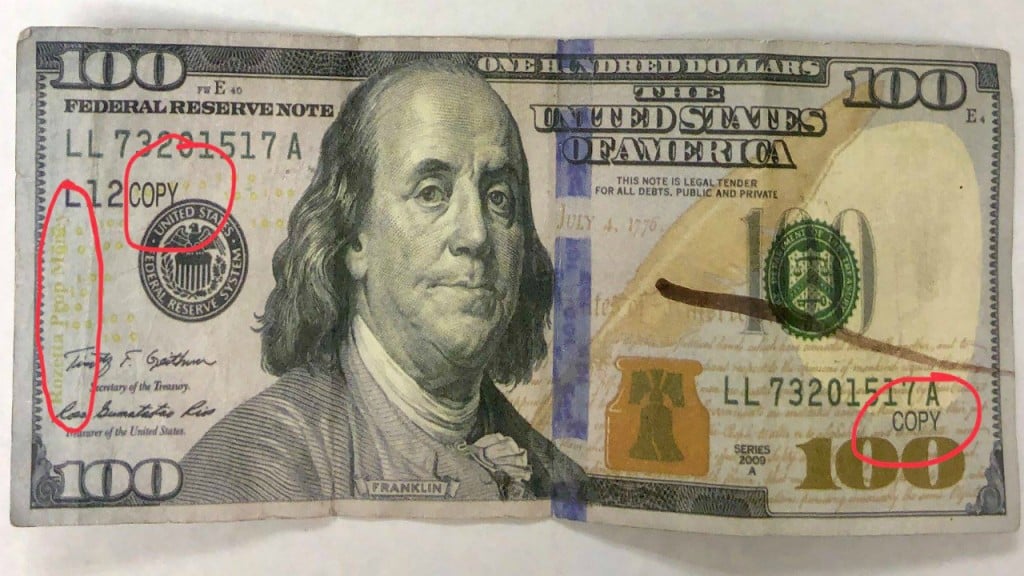 Counterfeit $100 bills being circulated in West Liberty in Morgan County in February 2019