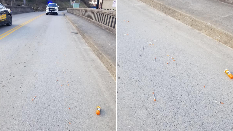 An estimated 50 used needles were found strewn across the 2nd Street Bridge in Manchester in Clay County 3-18-19