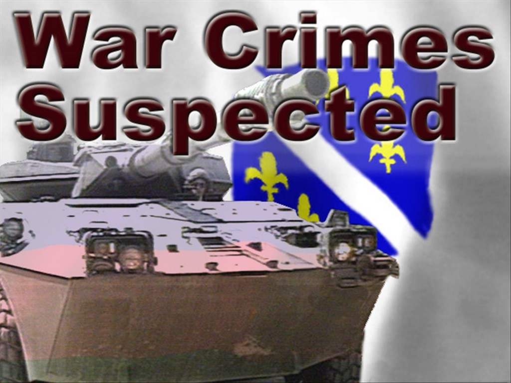 Tank over Bosnia flag with War Crimes Suspected