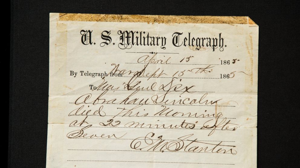 Telegram announcing Abraham Lincoln's death is up for sale