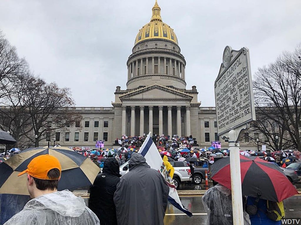 Teachers protesting in the West Virginia State Capitol in Charleston