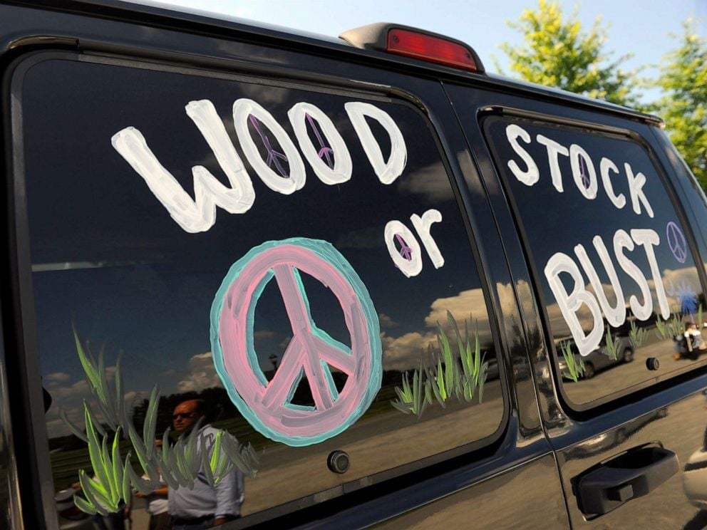 PHOTO: A van decorated with Woodstock or Bust at the original Woodstock Festival site in Bethel, N.Y., Aug. 14, 2009.
