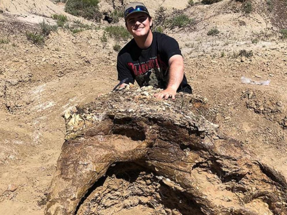 Fifth-year UC Merced biology student Harrison Duran found a Triceratops skulls during a dig Badlands of North Dakota in June 2019.