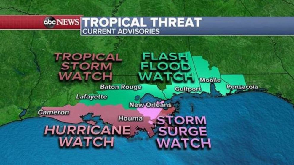 A hurricane watch has been issued along the southern Louisiana coast