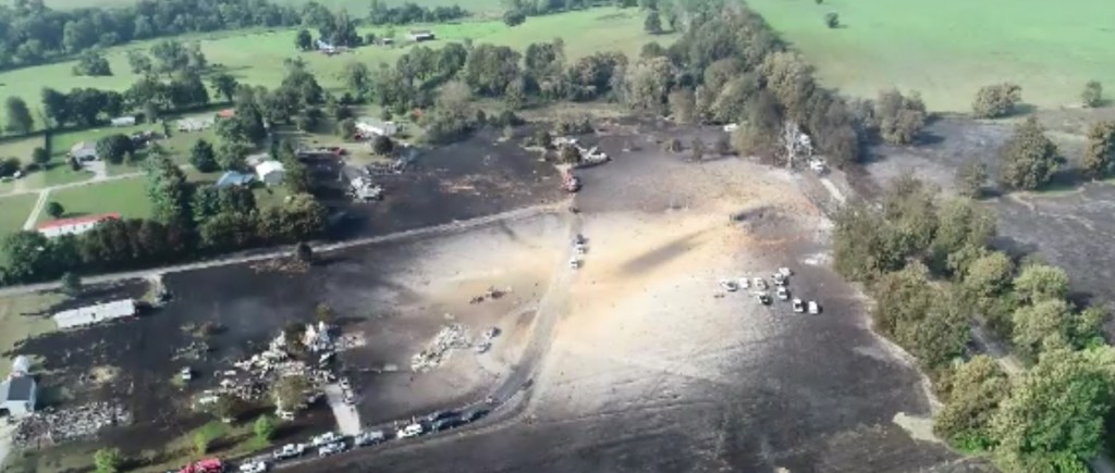 Aerial of Lincoln County gas line explosion.