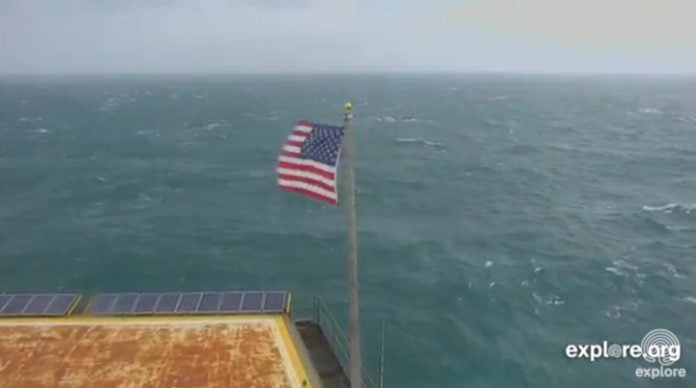 Frying Pan Tower flag blowing on Oct. 11
