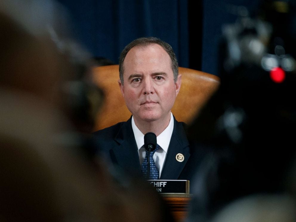 PHOTO: House Intelligence Committee Chairman Adam Schiff, D-Calif., listens as Ambassador Kurt Volker, former special envoy to Ukraine, and Tim Morrison, a former official at the National Security Council, testify on Capitol Hill, Nov. 19, 2019.