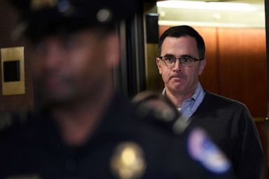 PHOTO: Tim Morrison, the top Russia official on President Trumps National Security Council, gets off of an elevator as he returns to Capitol Hill in Washington, D.C., Nov. 6, 2019, to review his testimony before the House impeachment inquiry.