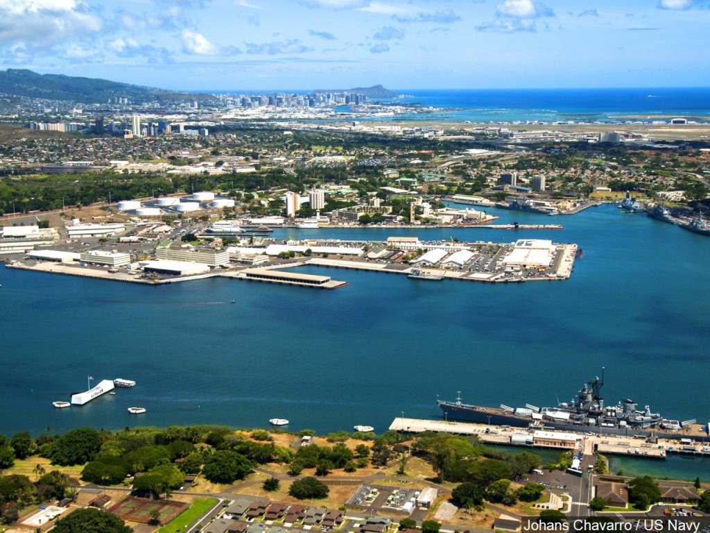 An aerial view the U.S. Joint Base Pearl Harbor-Hickam.