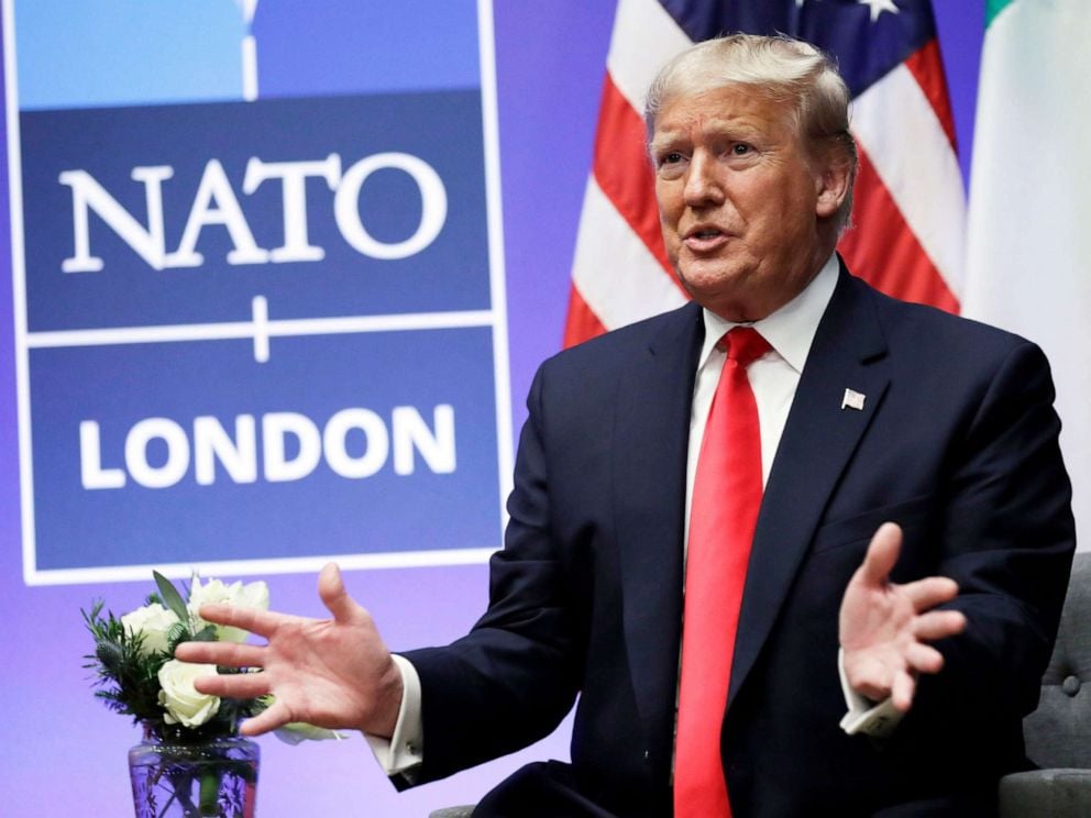 PHOTO: President Donald Trump meets with Italian Prime Minister Giuseppe Conte during the NATO summit at The Grove, Dec. 4, 2019, in Watford, England.