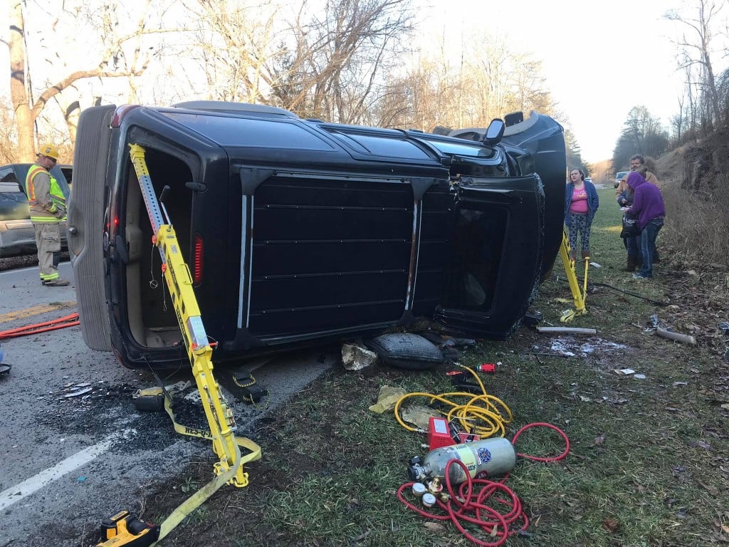 Person cut out of crashed minivan on South Wilderness Road in Mount Vernon 1-16-20.  Photo is from Mount Vernon Fire Department