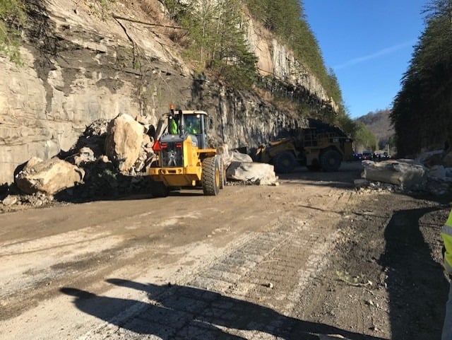 Rockslide closes stretch of Highway 15 in Knott County on 1-16-20.  Photo is from the Kentucky Transportation Cabinet