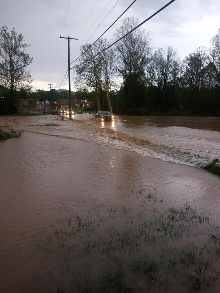 Flash flooding in Clearfield in Rowan County on Memorial Day 5-25-20.  Photo courtesy of Casey Whitt